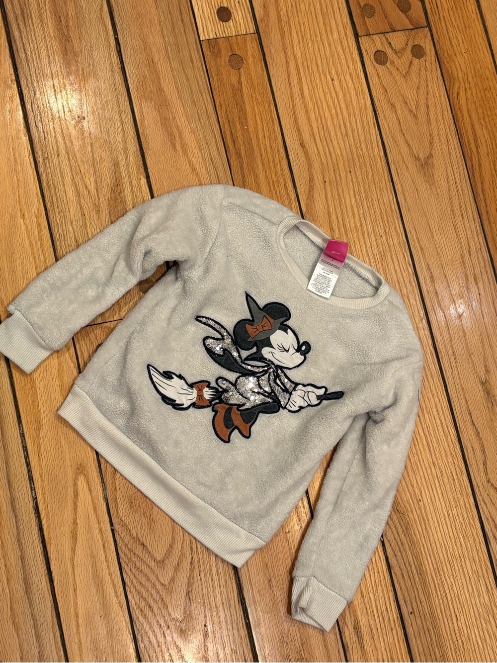 Disney Girls' Cream Minnie Mouse Fleece Sweatshirt sequins Halloween size 5
